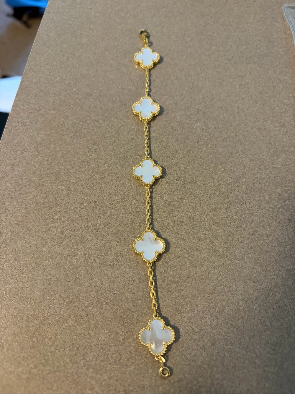 Gold-Tone White Clover Link Bracelet - Elegant Women's Jewelry